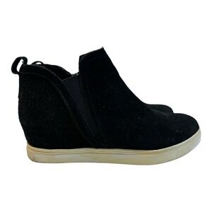 Black Suede Wedge Heel Ankle Booties Casual Comfort Shoes
